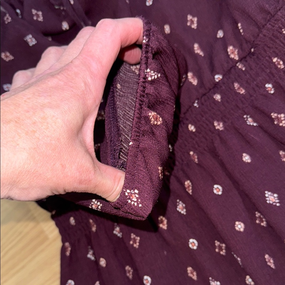 Maurices Burgundy Boho Peasant Mini Dress Tie Neck Size M - Picture 5 of 9